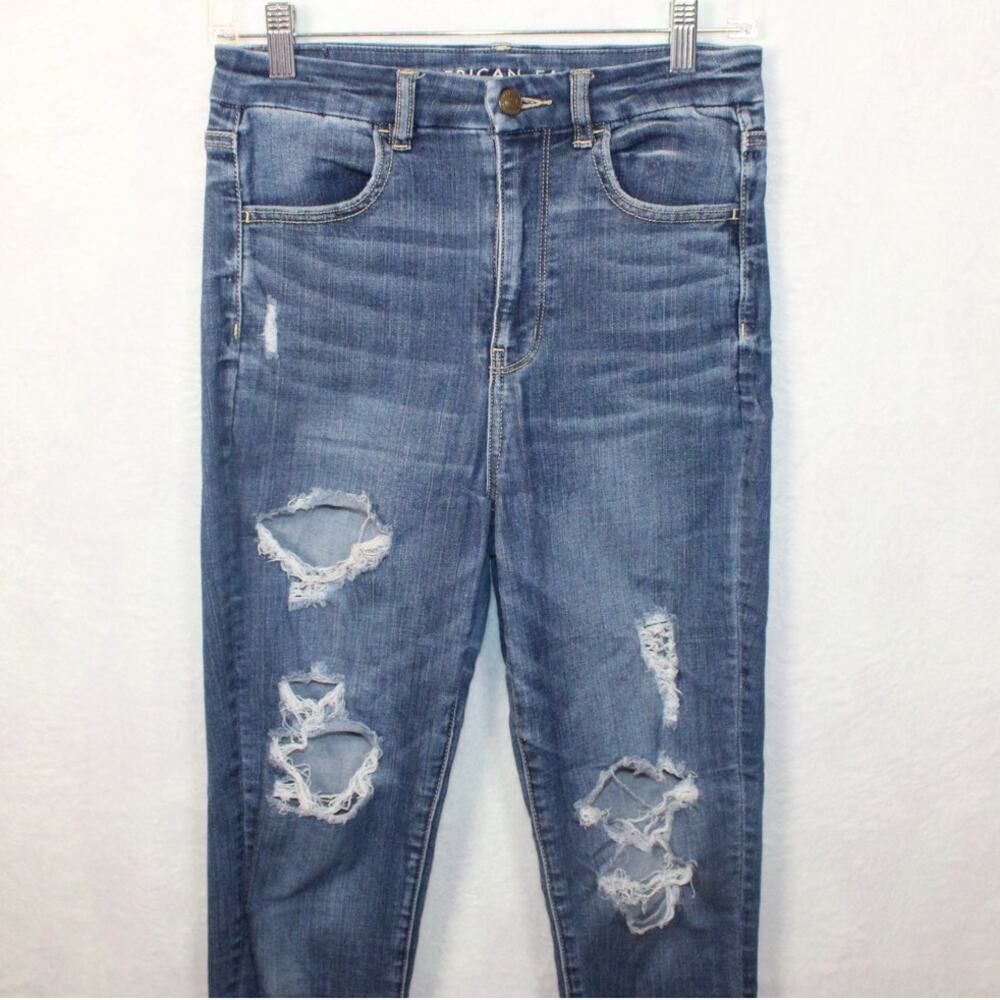 American Eagle Women's Curvy Super Hi-Rise Jegging Jeans 6 Distressed Ripped - Picture 3 of 11